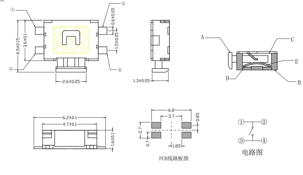 HK-11 3.5X4.7 Four Foot Middle-Size Black Tact Switch for Home Appliance with ENEC TUV UL