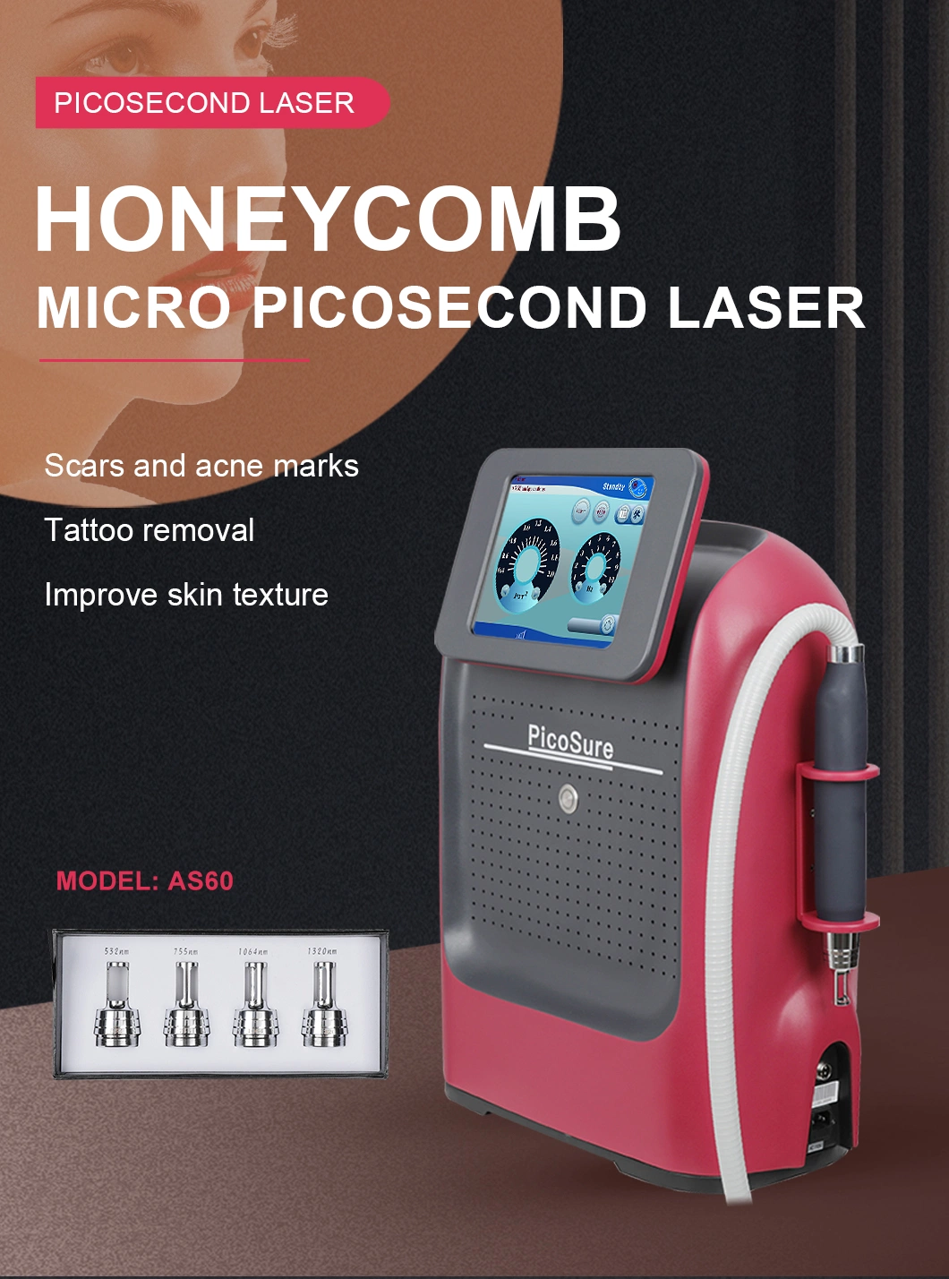 Professional Laser Picosecond Device 755nm Removal of Freckles Tattoo Removal Machine