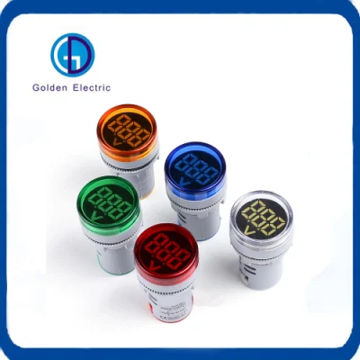 Voltímetro Digital redondo de 22mm, Mini lámpara de luz indicadora de LED, rojo, verde, amarillo, azul, blanco, medidor de voltaje, lámpara piloto